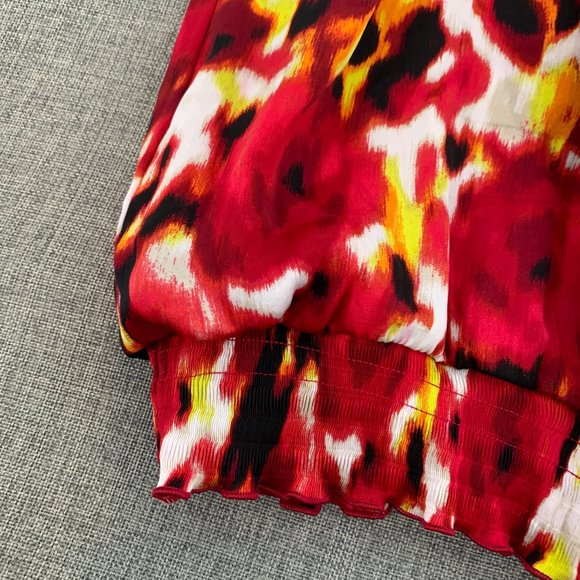 Alfani Women's Floral Pleated Blouse Size 22W Cap Sleeve Red Yellow White Lined - Picture 2 of 15